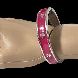 Hinged Pink Bracelet Chrystal Accents Approximately 8”